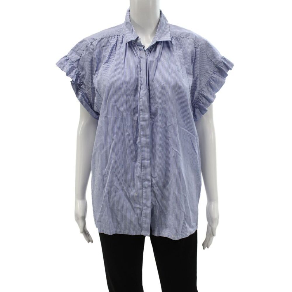 Birds of Paradis by Trovata Womens Blue Striped Cotton Blouse Size M